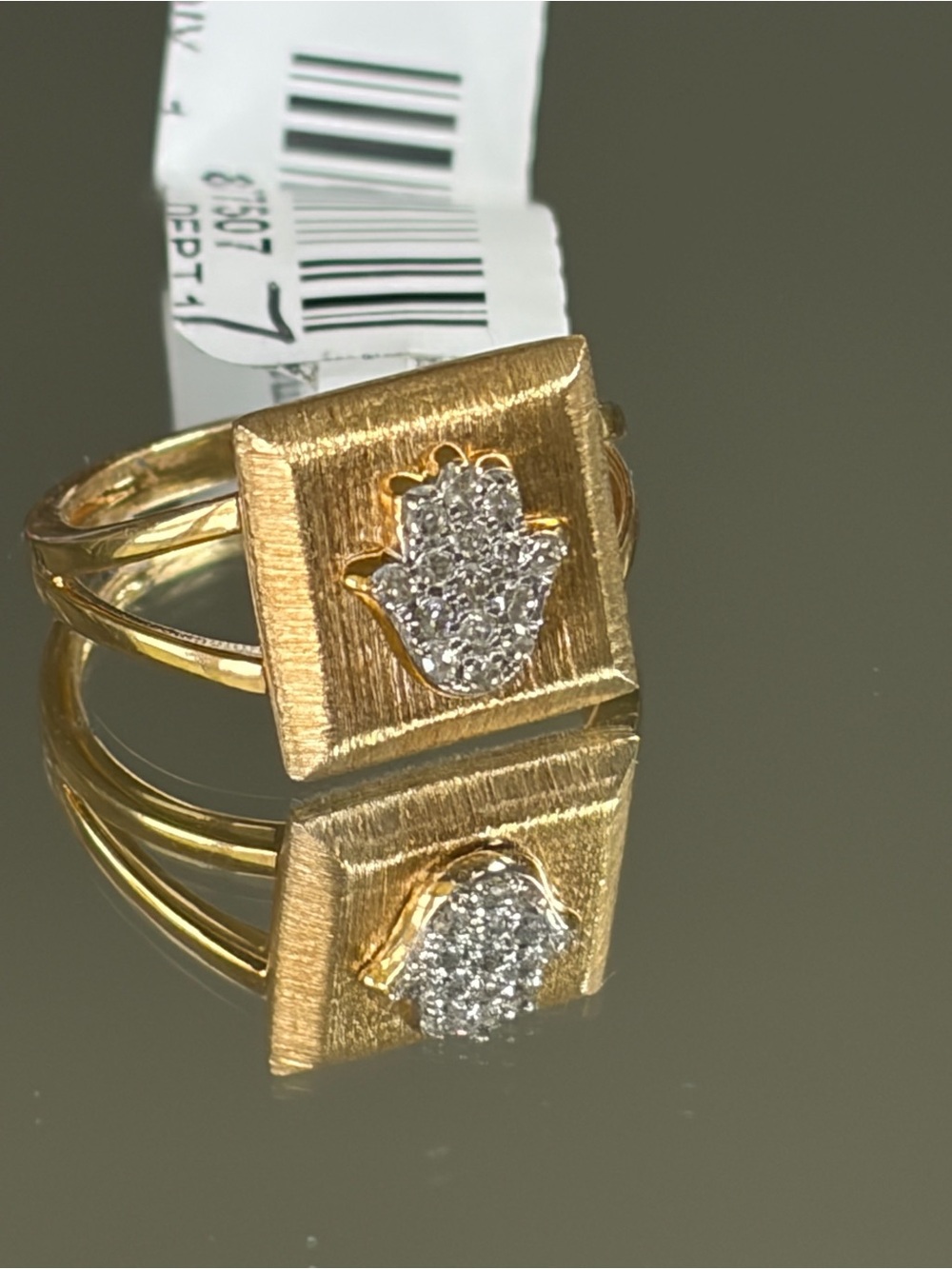 Rarities Carol Brodie Gold Plated White Diamond Talisman Ring Hamsa Hand 7 NWT